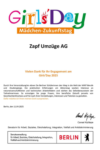 GIRLSDAY 2025 bei zapf umzüge